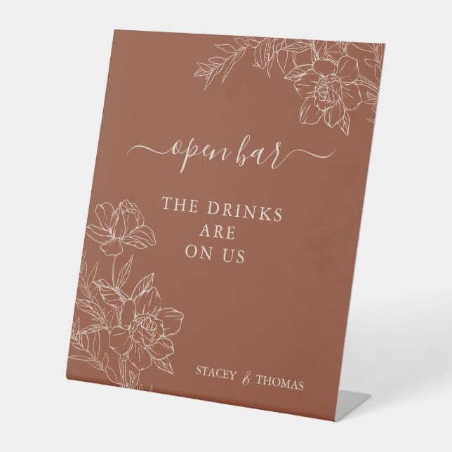 Elegant Terracotta Whimsical Wedding Pedestal Sign (Front)