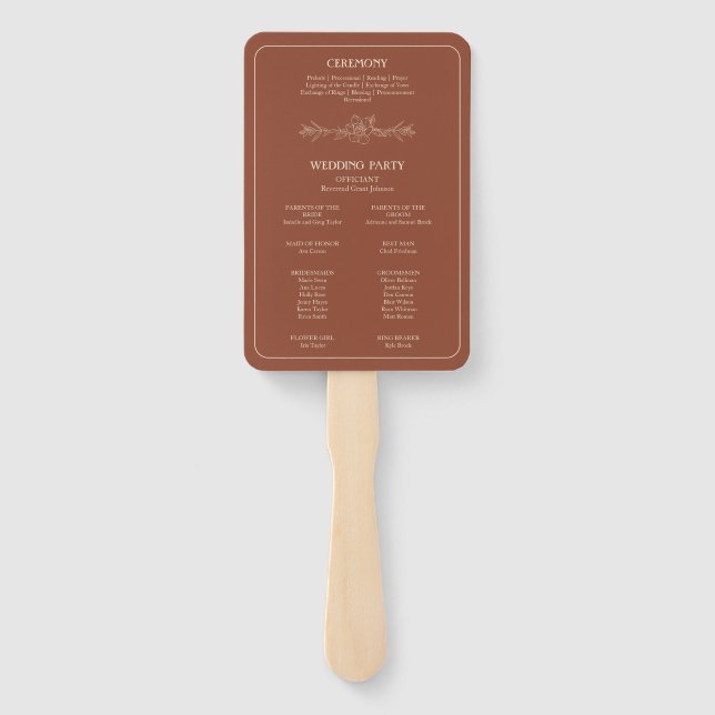 Elegant Terracotta Whimsical Wedding Set of Fans (Back)