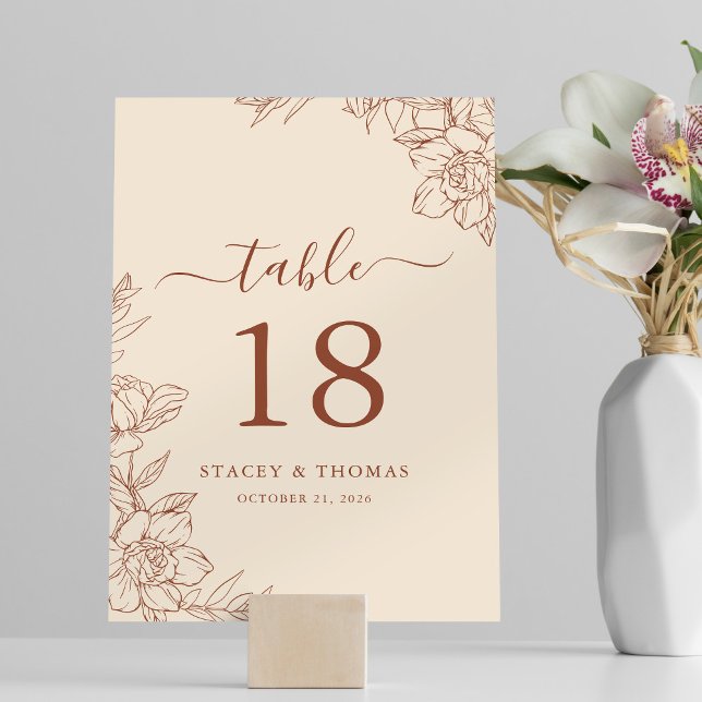 Elegant Terracotta Whimsical Wedding Table Number (Creator Uploaded)