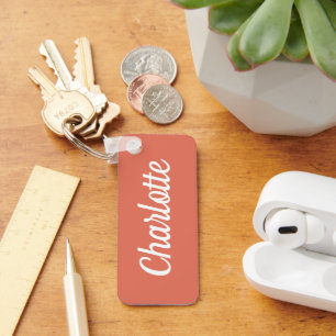 Elegant Terracotta  & White Custom Name Key Ring
