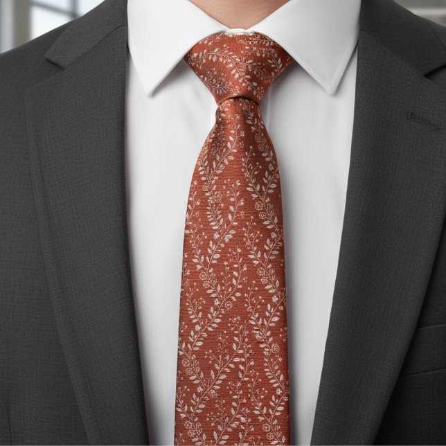 Elegant Terracotta White Floral Tie (Creator Uploaded)