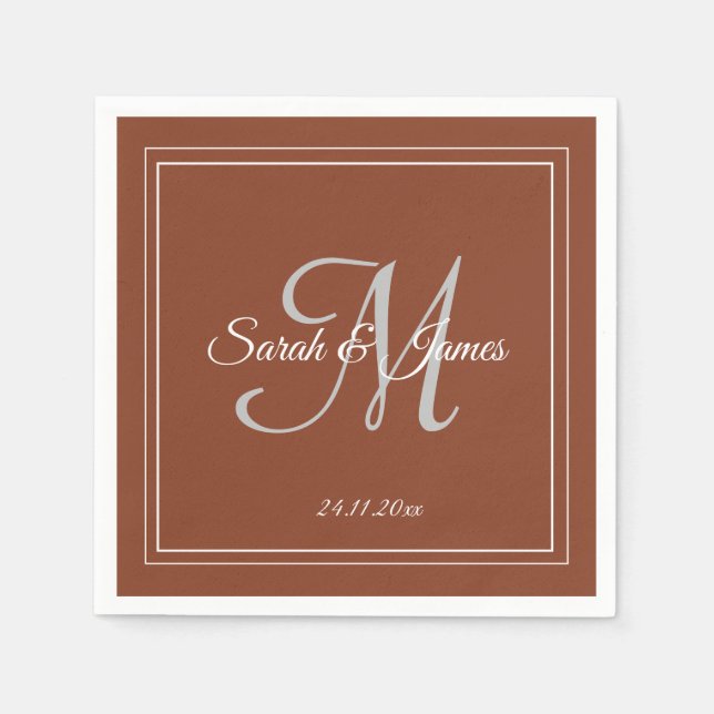 Elegant Terracotta & White Monogram Wedding Paper  Napkin (Front)