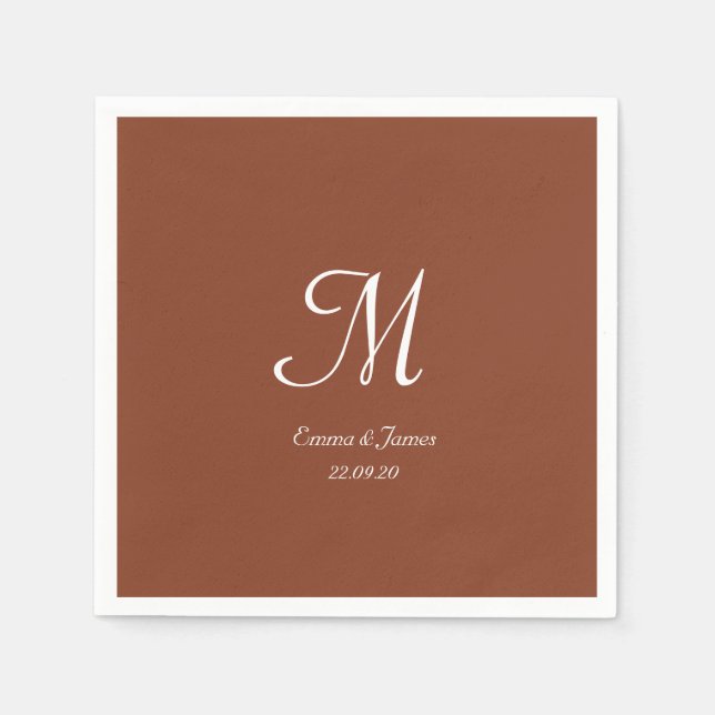 Elegant Terracotta & White Monogram Wedding Party Napkin (Front)