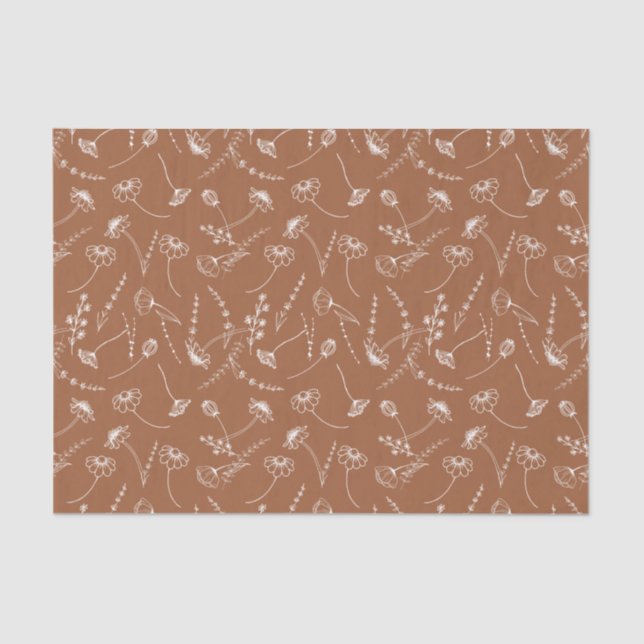 Elegant Terracotta Wildflower Sketch Simple Floral Tissue Paper (Front)
