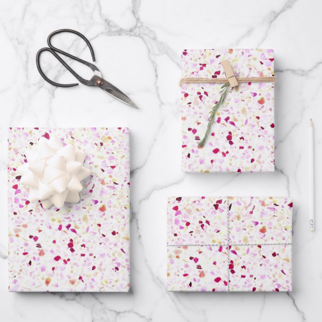 Elegant Terrazzo Retro Red Purple White Pattern Wrapping Paper Sheet (Front)