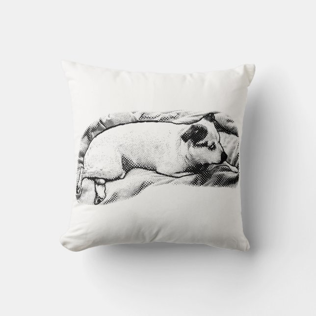 Elegant Terrier Repose with Soft Dots Cushion (Front)
