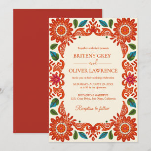 Elegant Terrocotta Papel Picado Mexican Wedding Invitation
