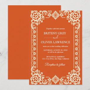Elegant Terrocotta Papel Picado Mexican Wedding Invitation