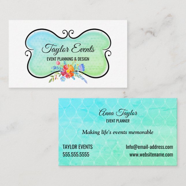 Elegant Text Banner and Botanical Business Card (Front/Back)