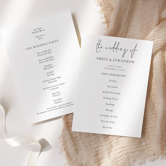 Elegant Text  Black White Wedding Program (Creator Uploaded)