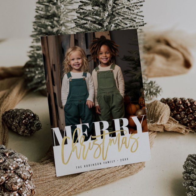 elegant text foil merry christmas holiday postcard (Creator Uploaded)