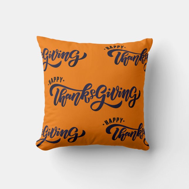 Elegant Text Happy Thanksgiving Typography Cushion (Front)