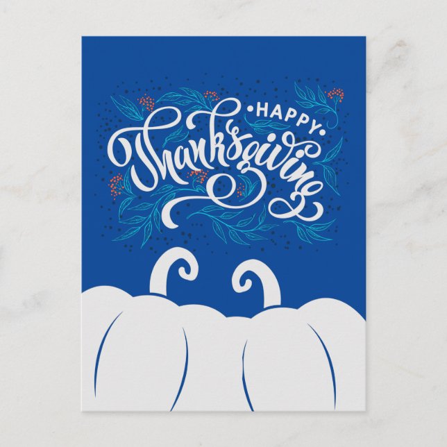 Elegant Text Happy Thanksgiving with Cute Pumpkin Holiday Postcard (Front)