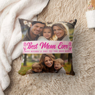 Elegant Text Photo Mother's Day Watercolor Pink Cushion