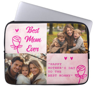 Elegant Text Photo Mother's Day Watercolor Pink Laptop Sleeve