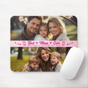 Elegant Text Photo Mother's Day Watercolor Pink Mouse Pad