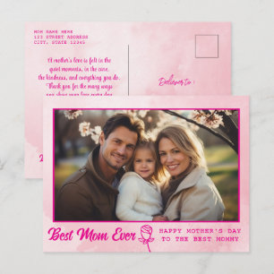 Elegant Text Photo Mother's Day Watercolor Pink Postcard