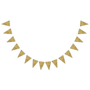 Elegant textile design featuring a golden backgrou bunting