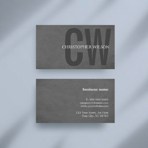 Elegant Texture Grey Bold Monogram Consultant Business Card