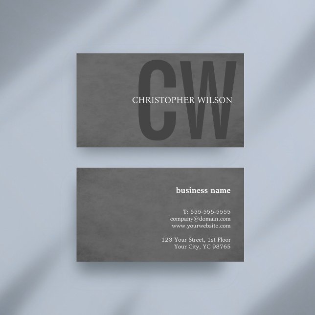 Elegant Texture Grey Bold Monogram Consultant Business Card (Creator Uploaded)