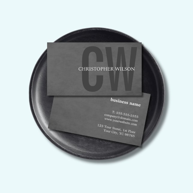 Elegant Texture Grey Bold Monogram Consultant Business Card (Creator Uploaded)