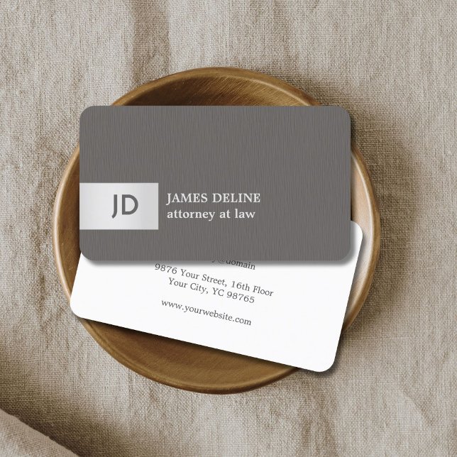 Elegant Texture Grey Silver Monogram Attorney Business Card (Creator Uploaded)