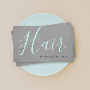 Elegant Texture Grey Turquoise Typography Hair Business Card