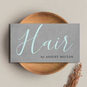 Elegant Texture Grey Turquoise Typography Hair Business Card