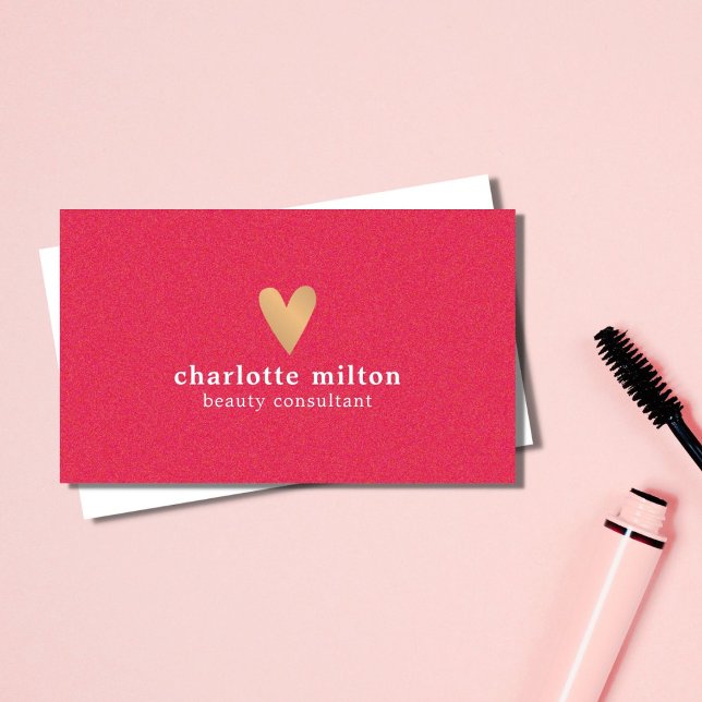 Elegant Texture Pink Gold Heart Beauty Consultant Business Card (Creator Uploaded)