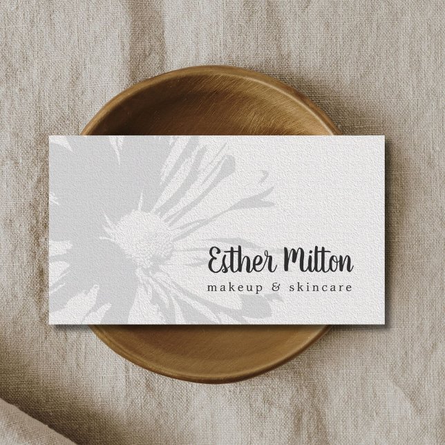 Elegant Texture White Floral Makeup Beauty Business Card (Creator Uploaded)