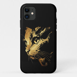 Elegant Textured Black and Gold Cat Graphic iPhone 11 Case