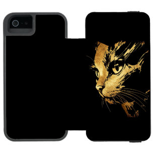 Elegant Textured Black and Gold Cat Graphic Incipio Watson™ iPhone 5 Wallet Case