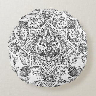 Elegant Thai Kanok Golden Pattern Luxury Round Cushion