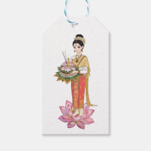 Elegant Thai Woman Traditional Dress Wine Bottle G Gift Tags