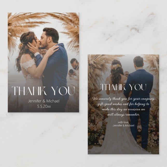 elegant thank you 2 photos minimal faded wedding card (Front/Back)