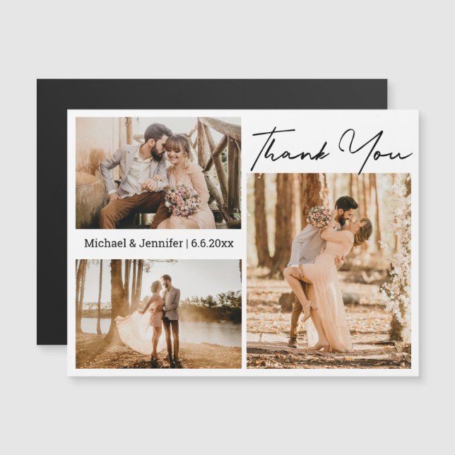 elegant thank you 3 photos collage wedding magnet (Front/Back)
