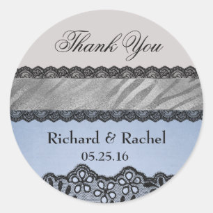 Elegant Thank you Blue and Grey Classic Round Sticker