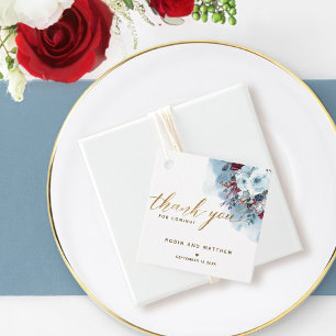 Elegant Thank You, Blue Burgundy and Purple Floral Favour Tags