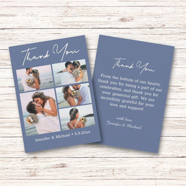 elegant thank you blue white 5 photos wedding card (Creator Uploaded)