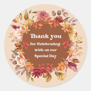 elegant thank you botanical floral fall wedding classic round sticker