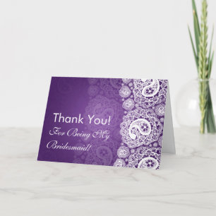 Elegant Thank You Bridesmaid Paisley Lace Purple Card