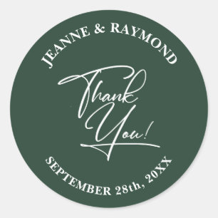 Elegant Thank You Calligraphy Wedding Sage Green Classic Round Sticker