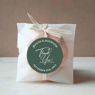 Elegant Thank You Calligraphy Wedding Sage Green Classic Round Sticker