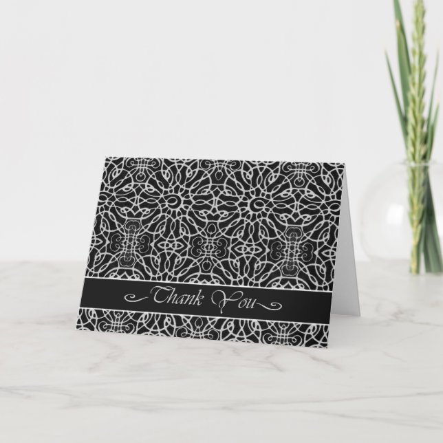 Elegant Thank You Card in Black, Filigree (Front)