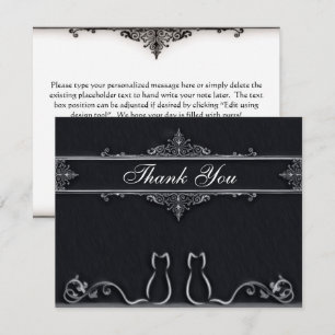 Elegant Thank You Cats, Tail Vines, Black & White Card