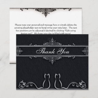 Elegant Thank You Cats, Tail Vines, Black & White Card