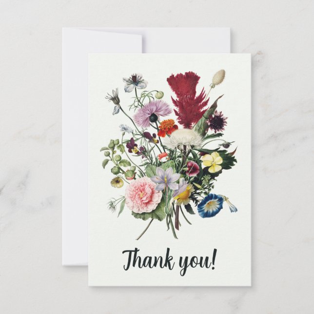 Elegant Thank You Colourful Vintage Wildflowers (Front)