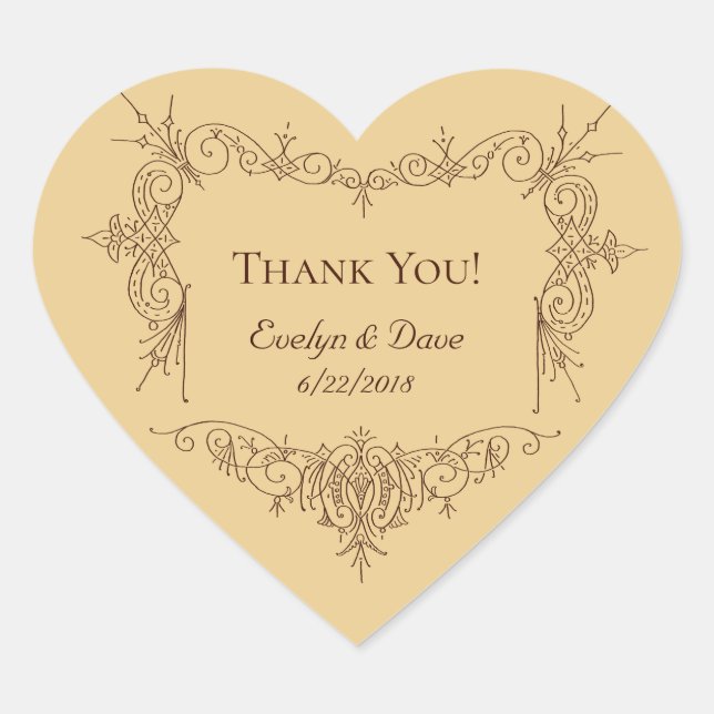 Elegant thank you couples Custom texts CC0984 Heart Sticker (Front)