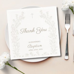 Elegant Thank You Cross Floral Christian Baptism Napkin