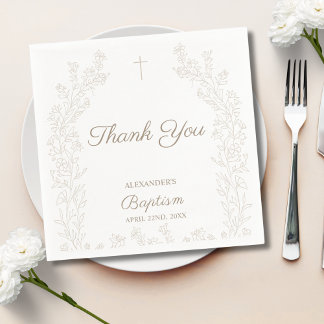 Elegant Thank You Cross Floral Christian Baptism Napkin